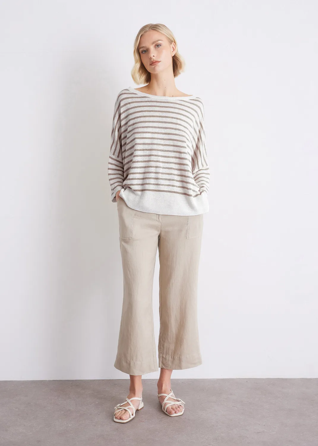 Senatex Leinenpullover Vanilla Combo gestreift