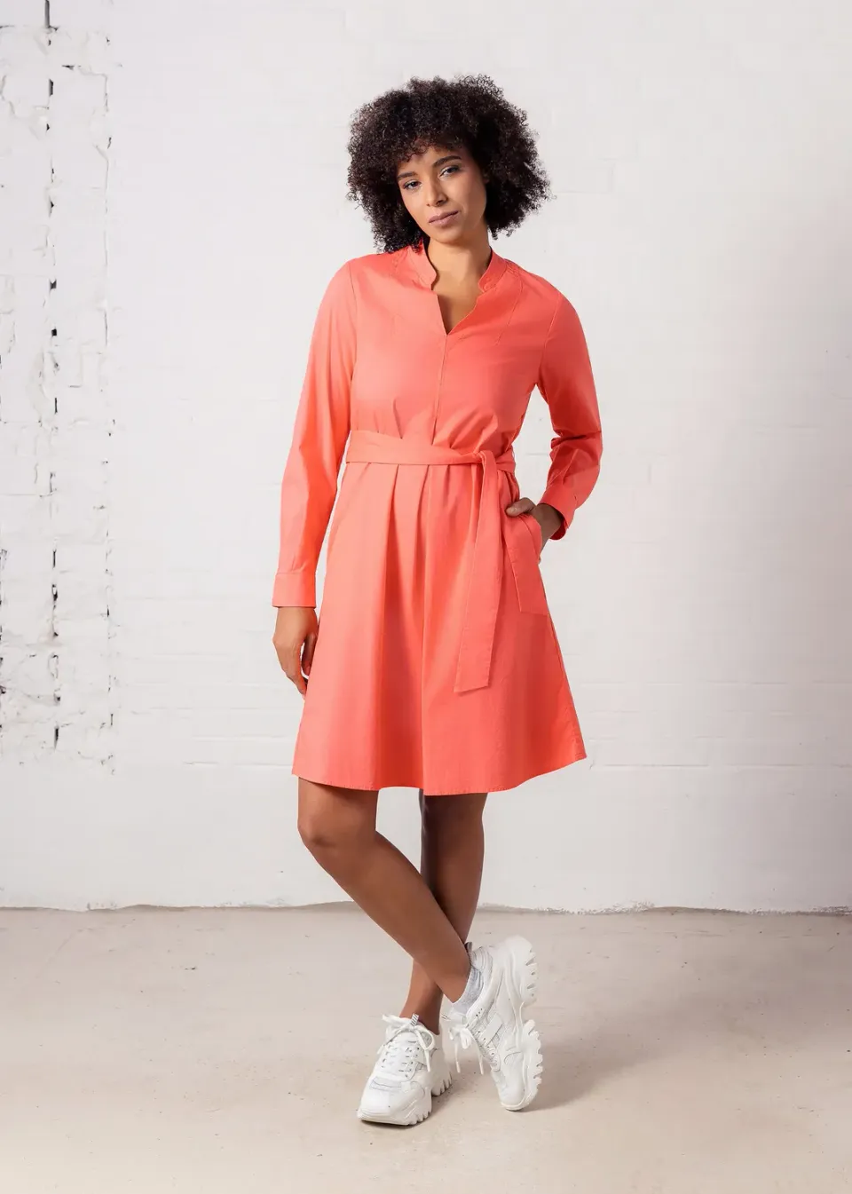 Senatex V-Kleid Baumwolle-Elasthan Coral