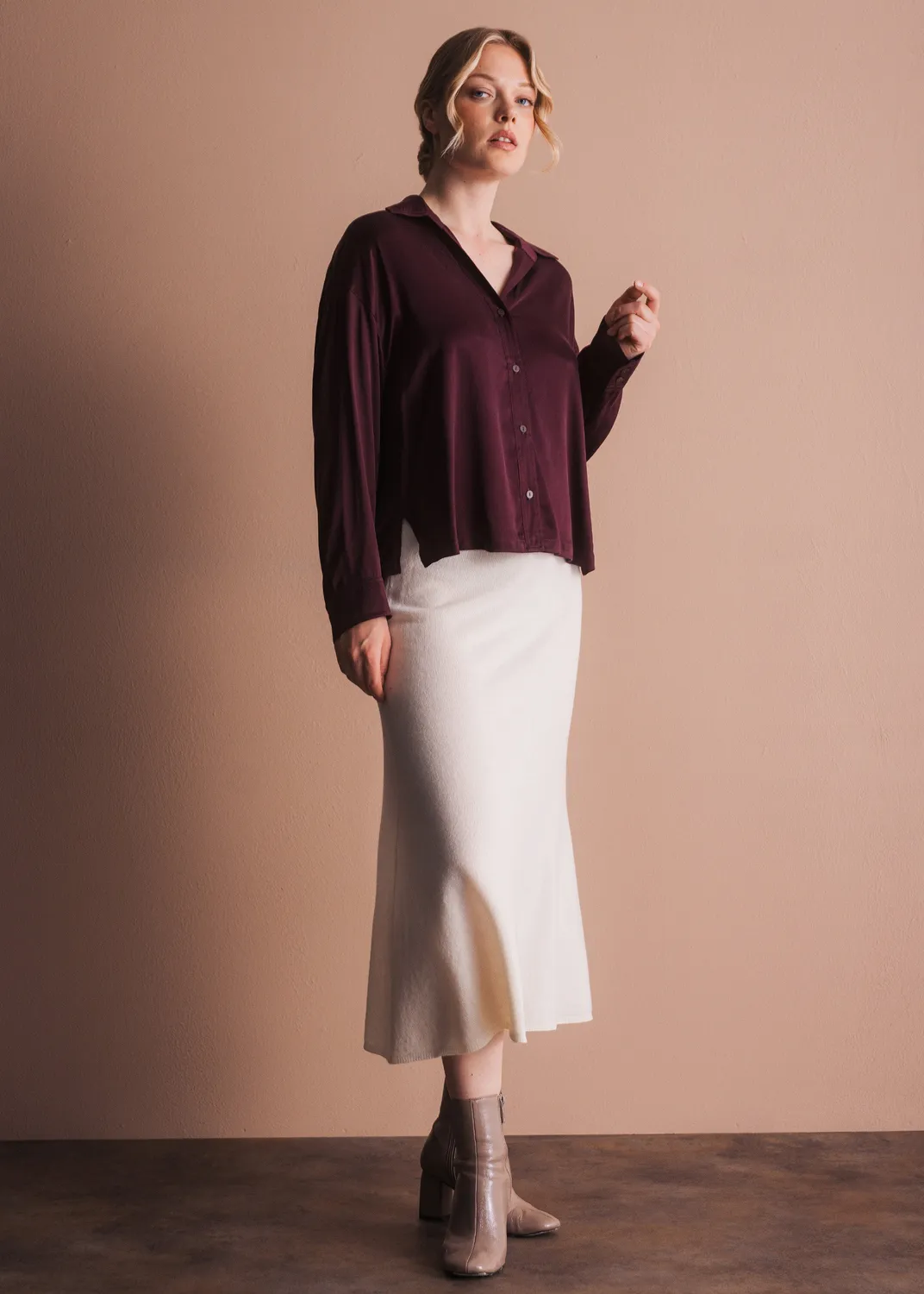 Senatex Bluse Kragen Knopfleiste Cream Cupro-Viskose