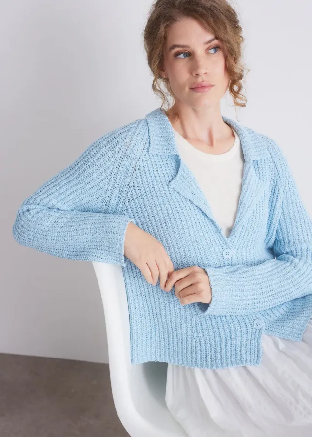 Senatex Strickjacke Struktur Reverskragen Frost