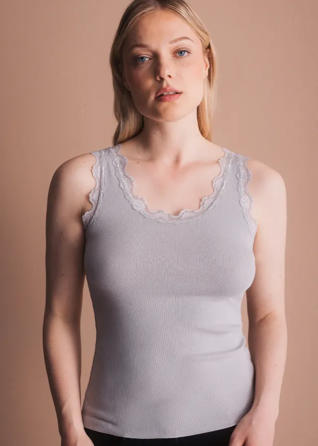 Senatex Ripp-Top mit Spitzenbesatz Top Cream Spitze
