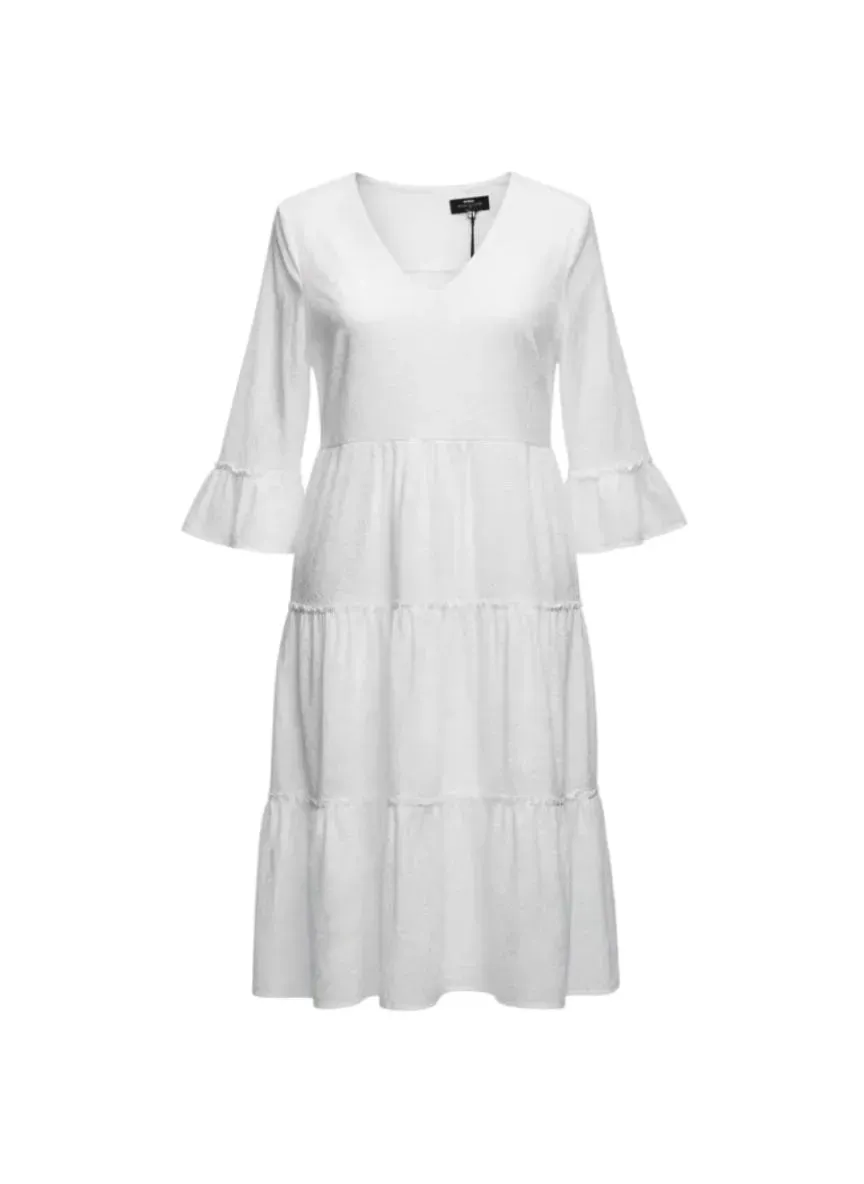 Gloriette Cotton Structure Midikleid weiß V-Ausschnitt