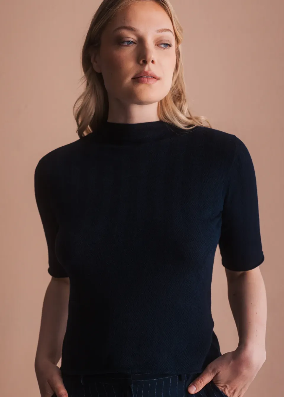 Senatex Strickshirt Fischgrätmuster Basic Cream