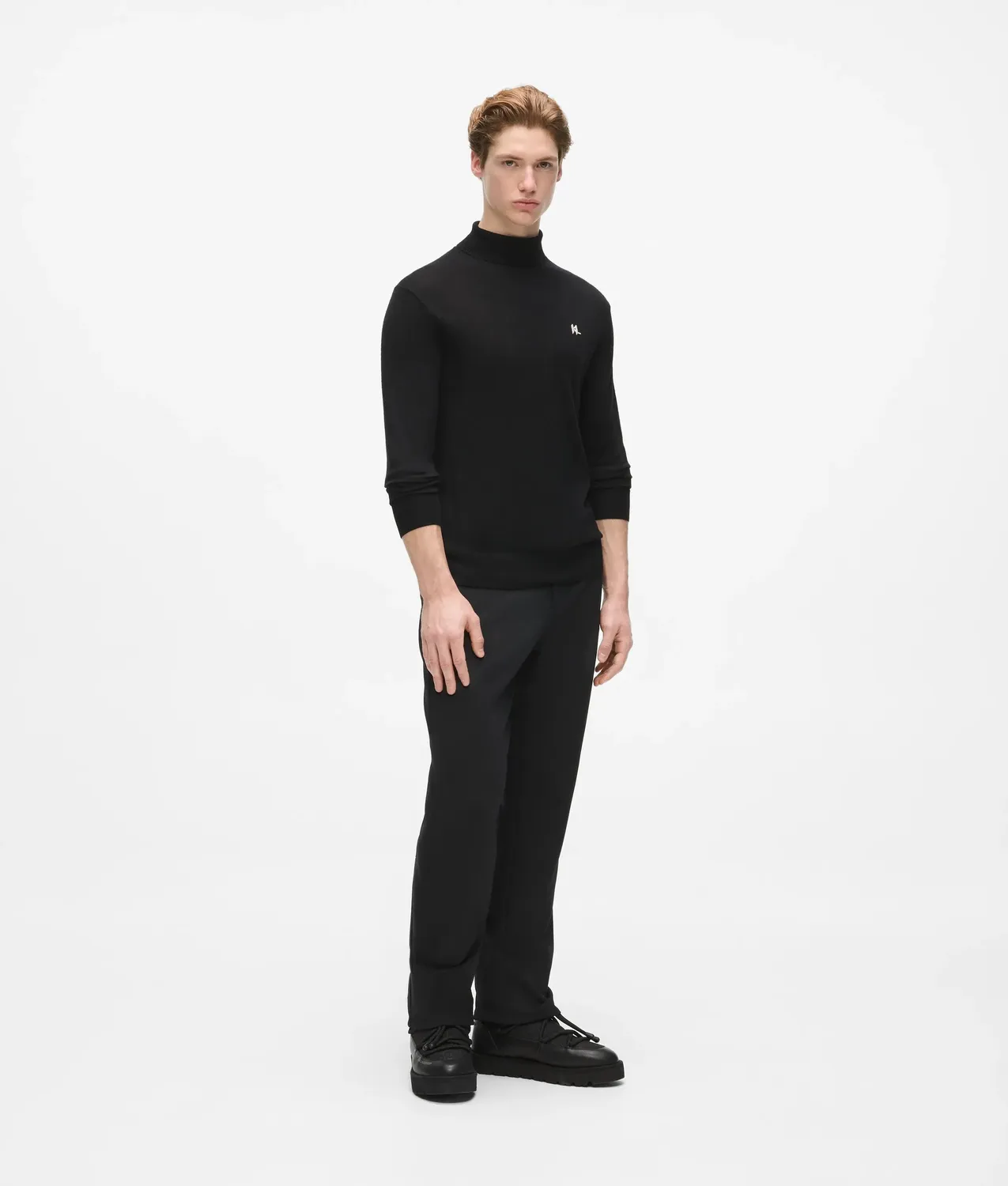 Karl Lagerfeld Monogram Rollkragenpullover Wolle gerippt