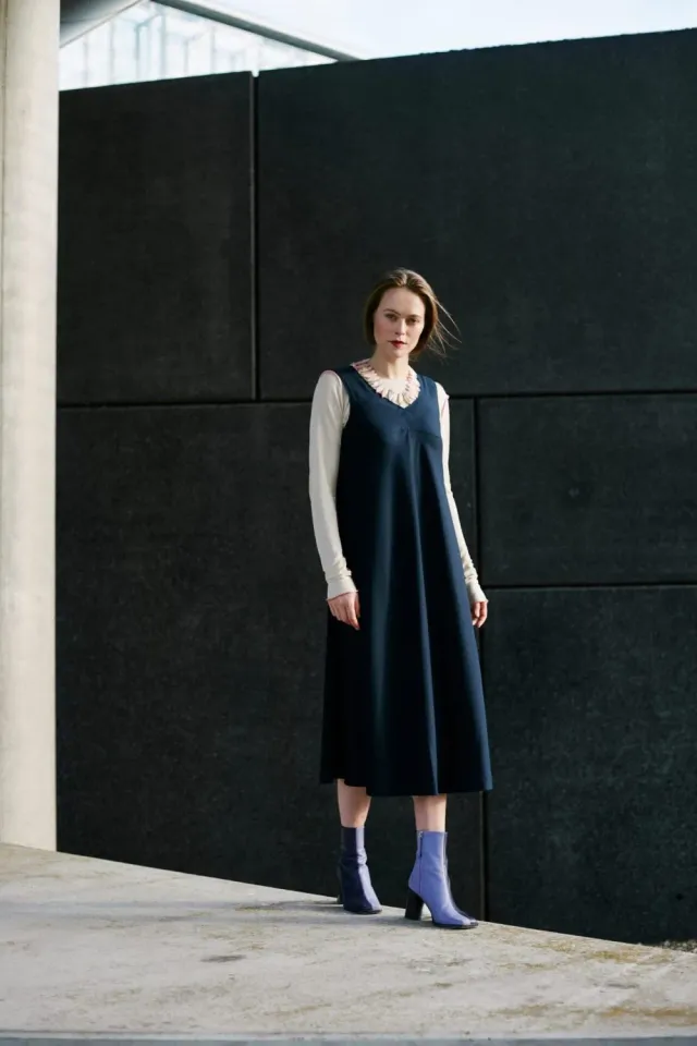 isarti Triangolo Kleid Notte Blu Tencel Refibra