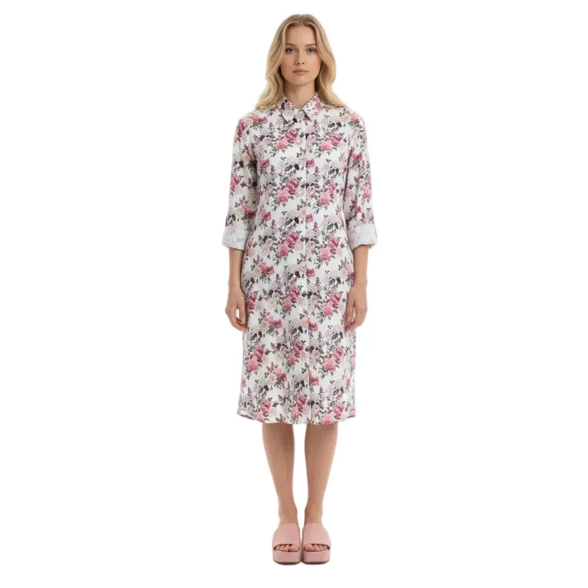 Gloriette Midikleid Rose Print Rosa Baumwollkleid 3/4-Arm