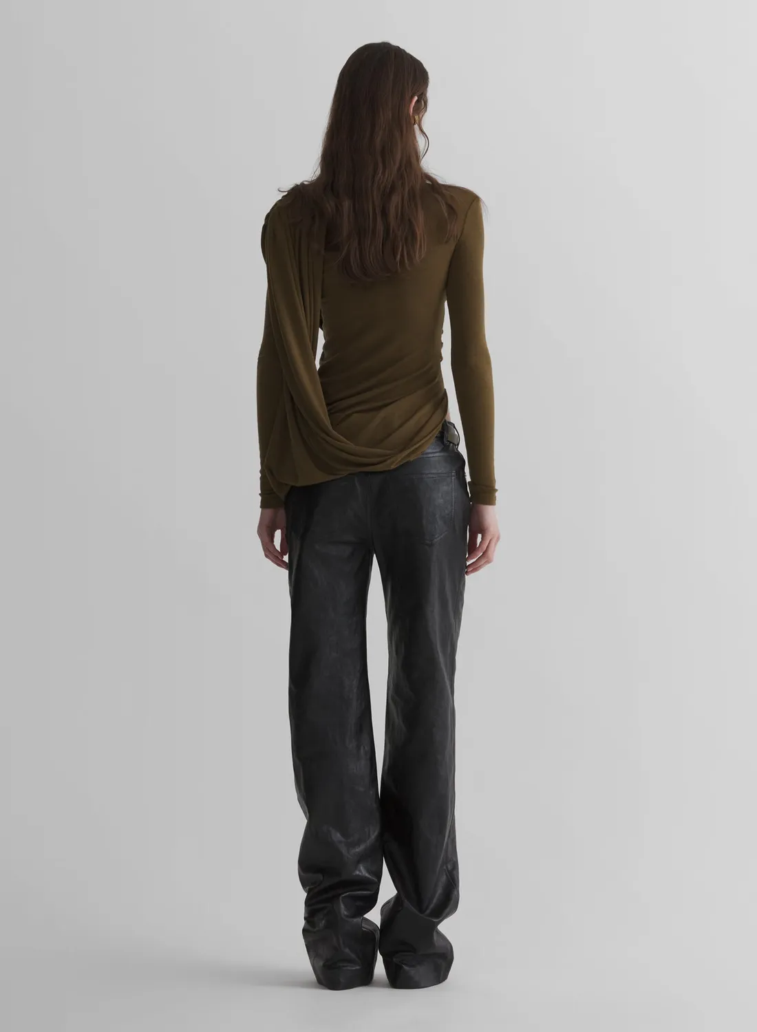 Mugler Cascade Sleeves Top khaki Wolle