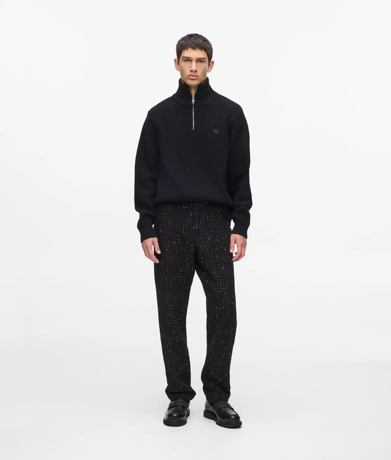 Karl Lagerfeld Half-Zip Turtleneck Pullover Lammwolle gerader Schnitt