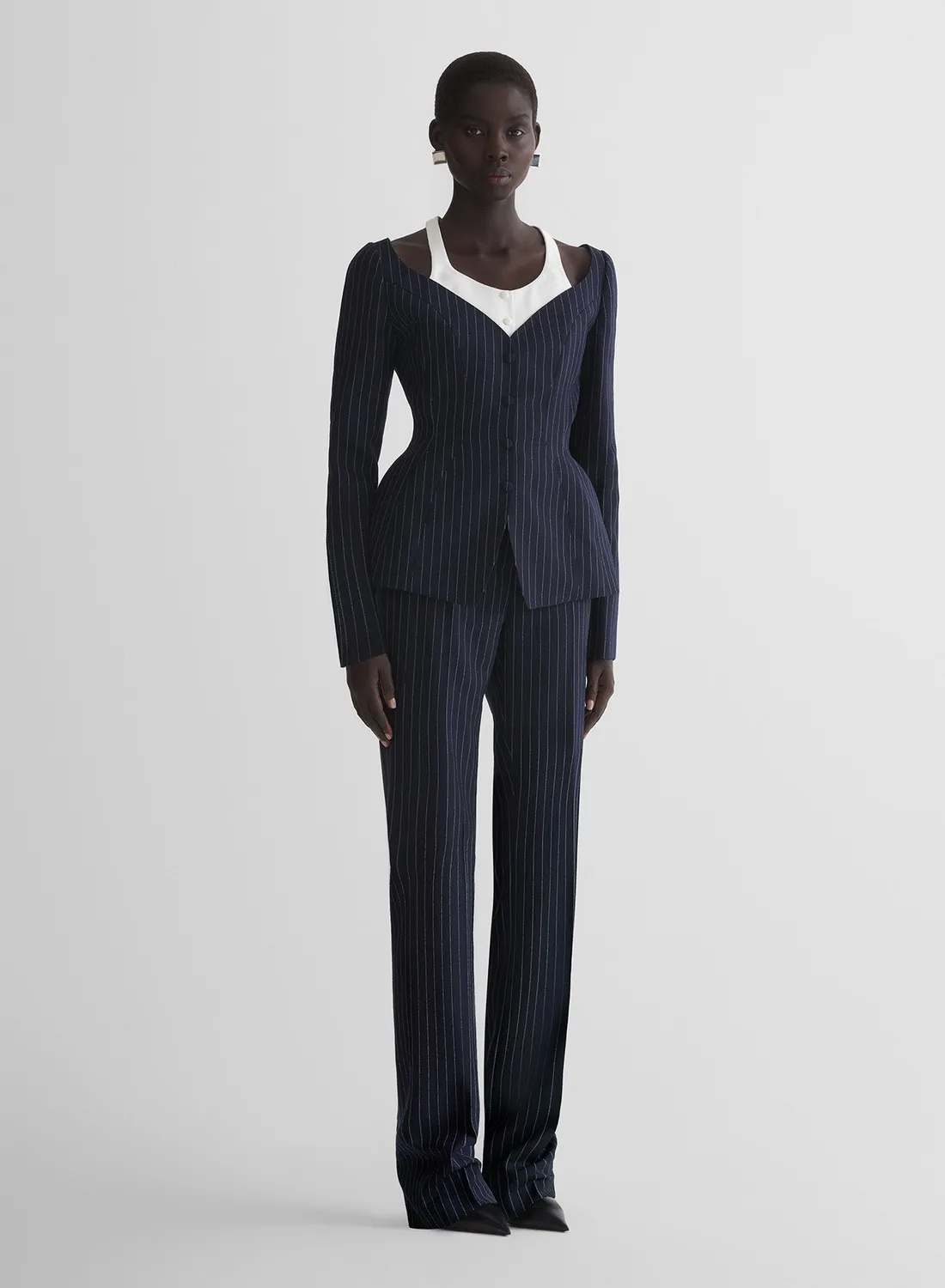 Mugler re/edit les salades Hose Nadelstreifen Wolle
