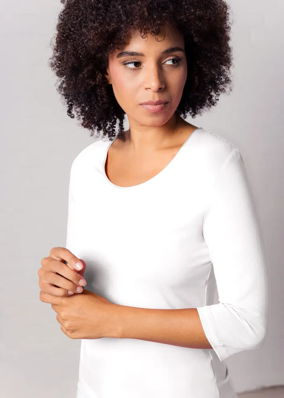 Senatex Langarmshirt Bambus Viskose-Mix White Seidenpaspel