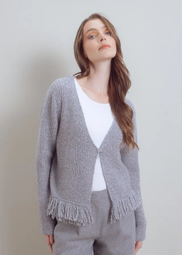 Senatex Strickjacke mit Fransen Cardigan Silver Woll-Yak-Mix