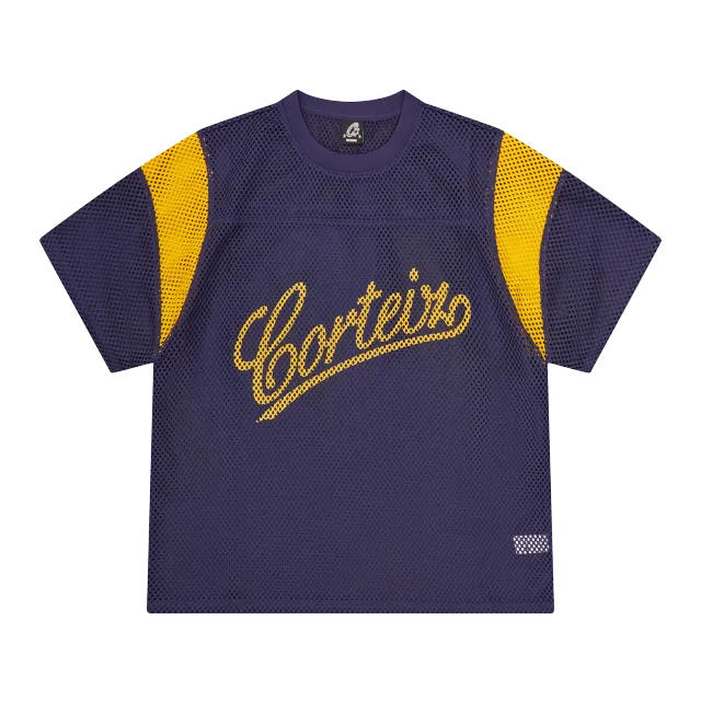 Corteiz Open Mesh Panel Jersey Navy Yellow Polyester