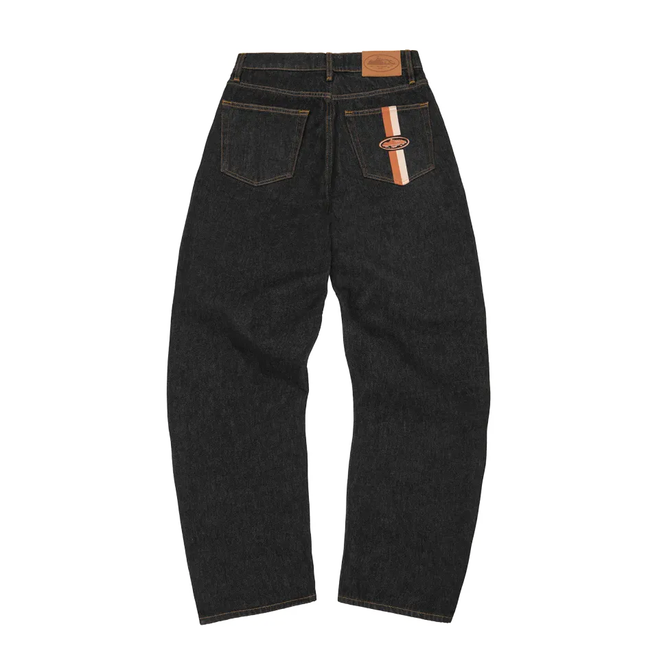 Corteiz Dual Stripe Baggy Jeans Washed Black