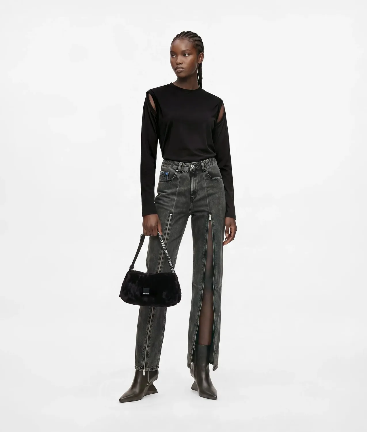 Karl Lagerfeld Zipped High-Rise Straight Jeans Damen Blau Reissverschluss