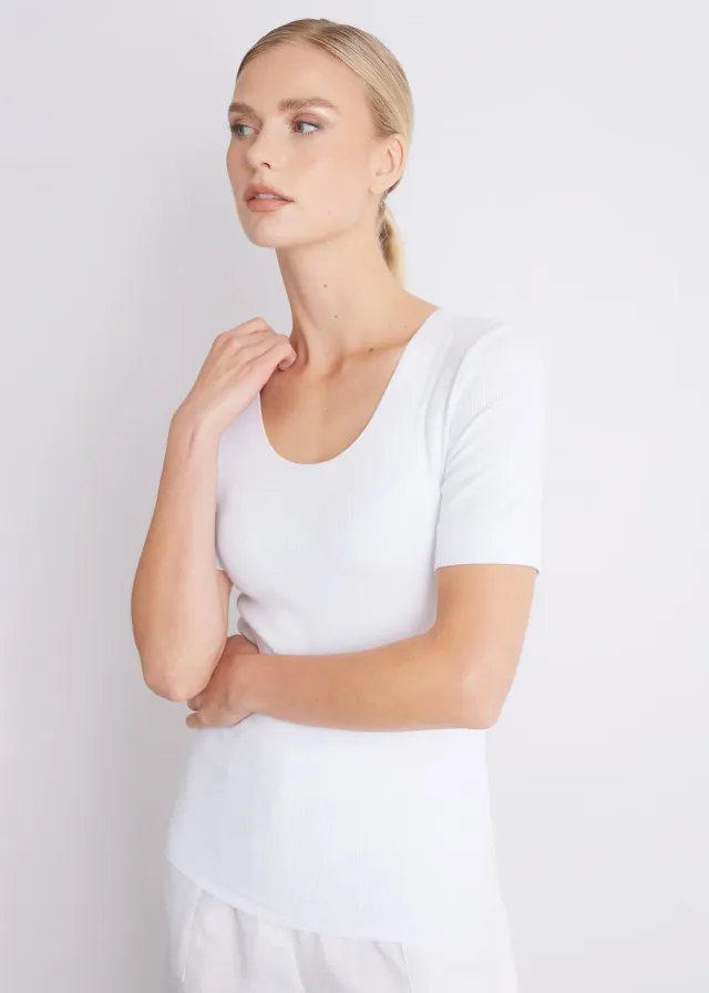 Senatex Ripp-T-Shirt Viskose-Baumwolle Shirt Off-White slim