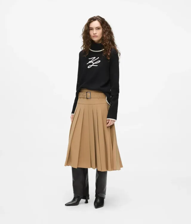Karl Lagerfeld Plissee Midirock mit Gürtel Stickerei
