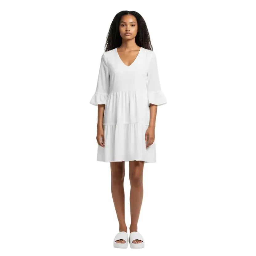 Gloriette Cotton Structure Midikleid weiß V-Ausschnitt