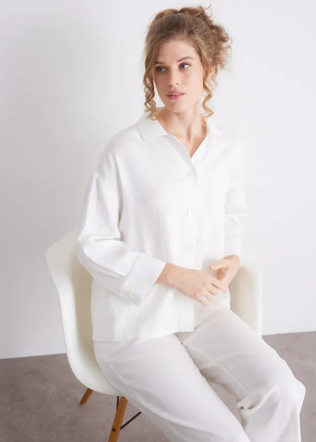 Senatex Bluse Lyocell-Leinen Off-White locker