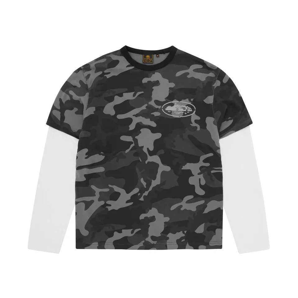 Corteiz Island Hybrid Thermal Longsleeve Black Camo schwer