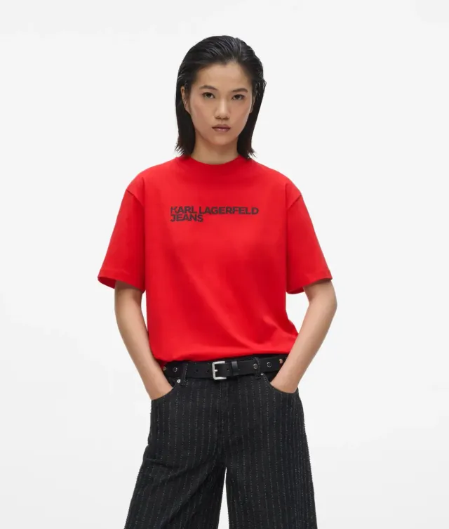 Karl Lagerfeld KL Jeans Logo T-Shirt Bio-Baumwolle weiß