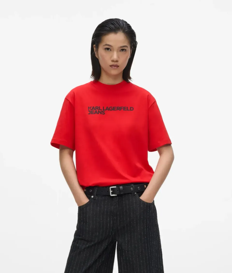 Karl Lagerfeld KL Jeans Logo T-Shirt Bio-Baumwolle weiß