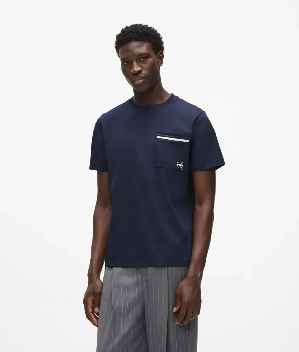Karl Lagerfeld Ikon Stripe Pocket T-Shirt Chest-Pocket Bio
