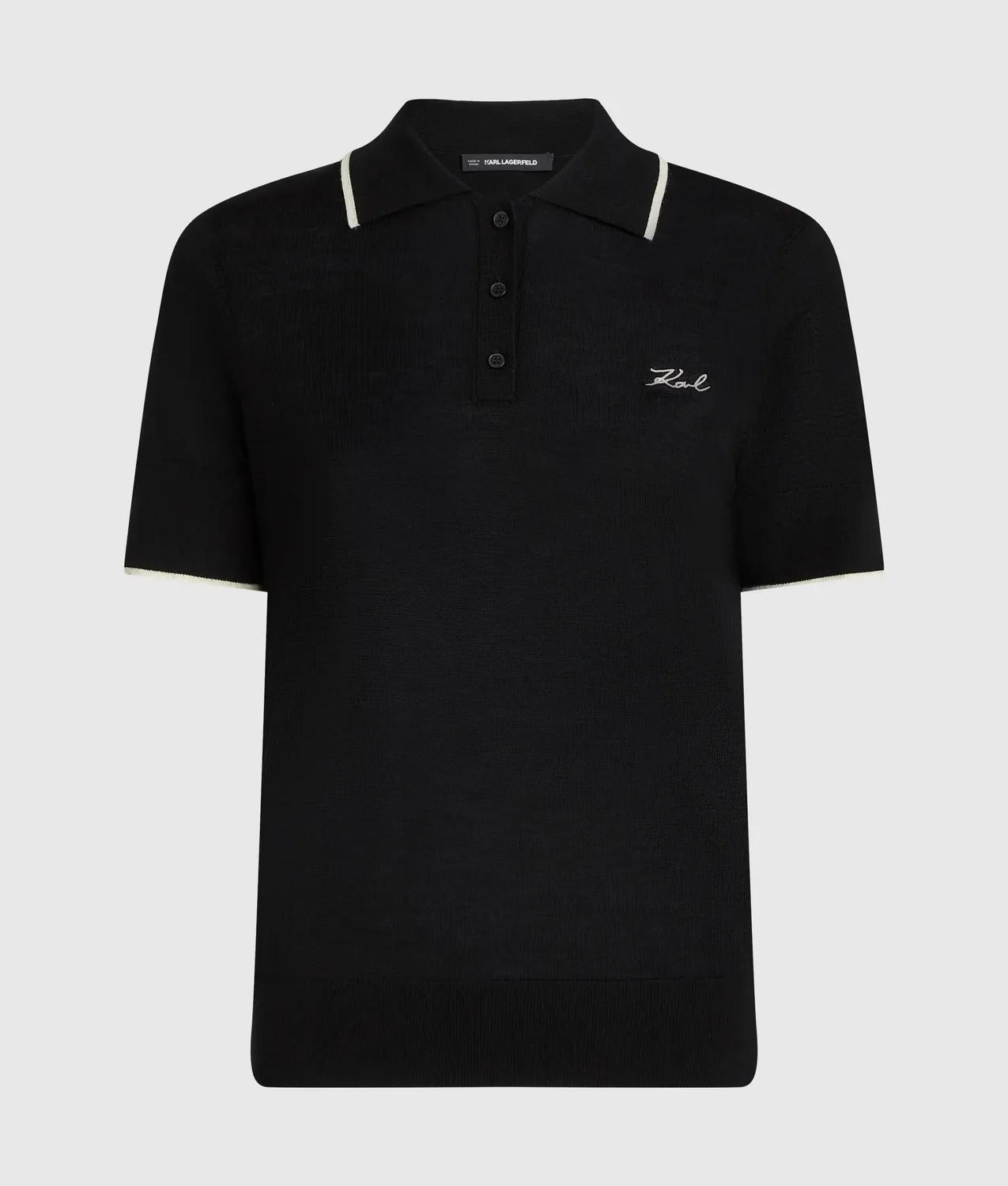 Karl Lagerfeld Merino Poloshirt Kurzarm mit Paspel