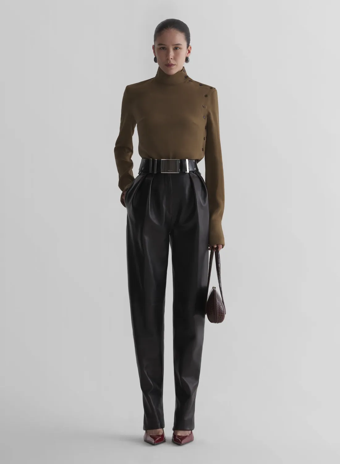 Mugler Fencing Shirt Bluse Khaki tailliert