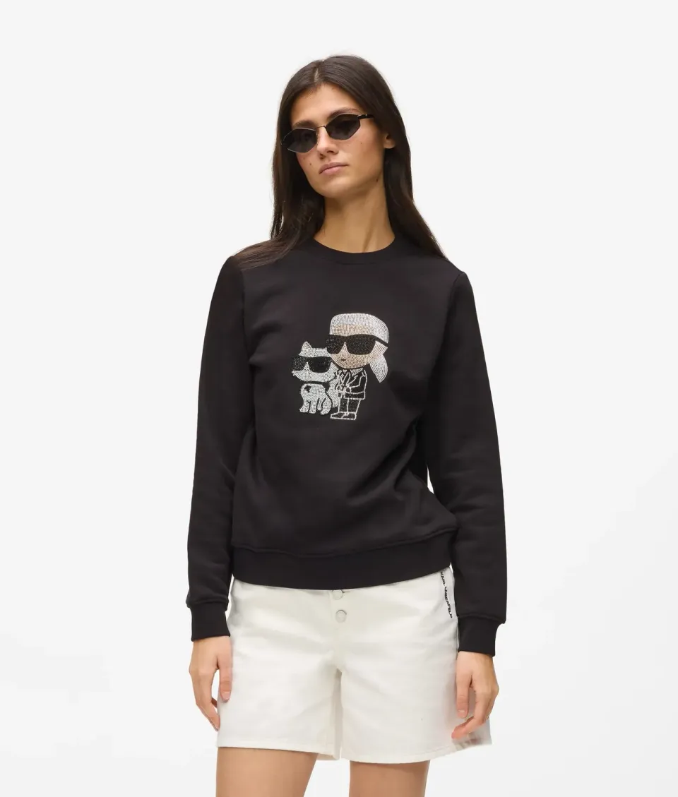 Karl Lagerfeld Ikon Rhinestone Sweatshirt Damen Bio-Baumwolle