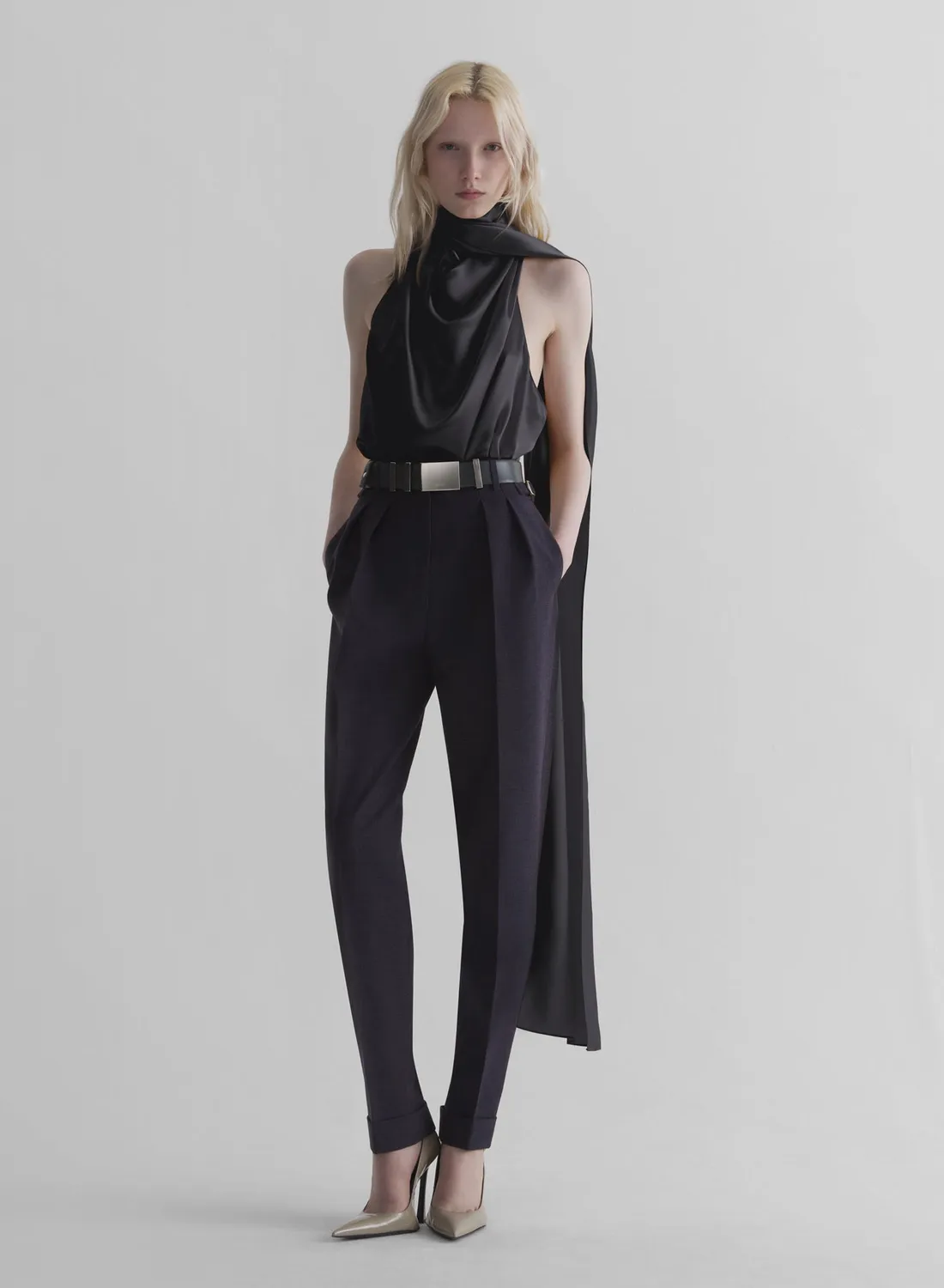 Mugler Black Backless Scarf Top Schwarz rückenfrei