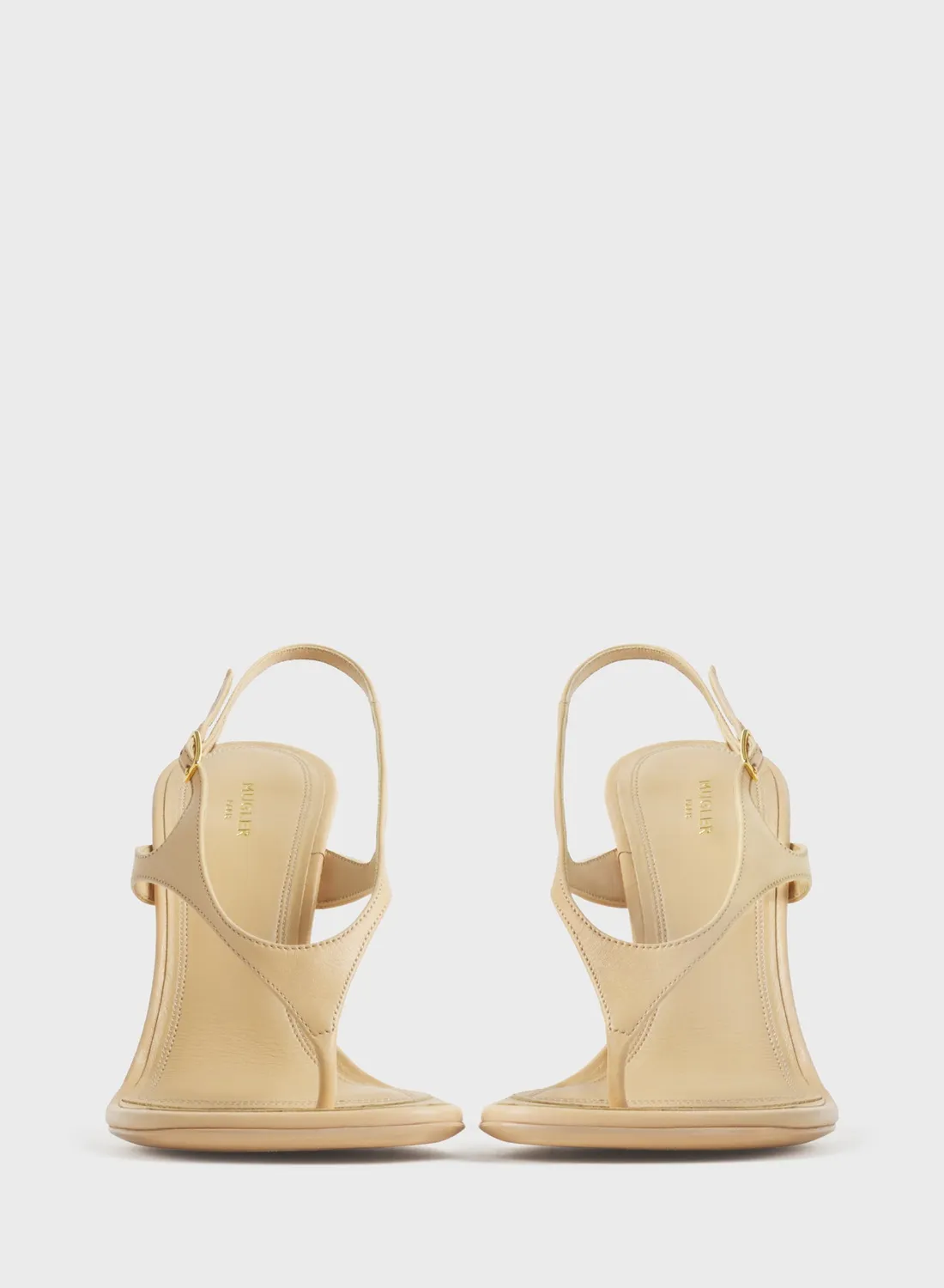 Mugler Thong Sandalen beige Leder 105 mm Absatz