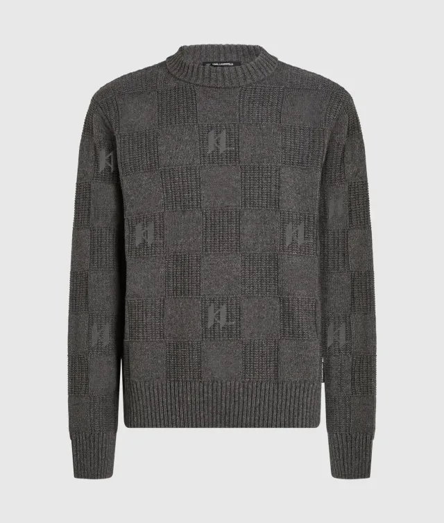 Karl Lagerfeld Monogram Karo Strickpullover Crew Neck