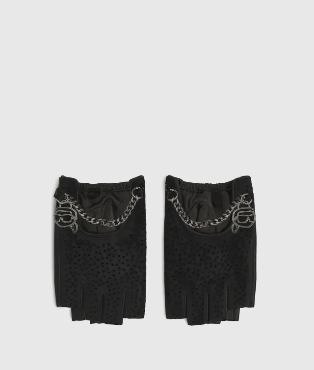 Karl Lagerfeld Ikon Rhinestone fingerlose Handschuhe Ziegenleder