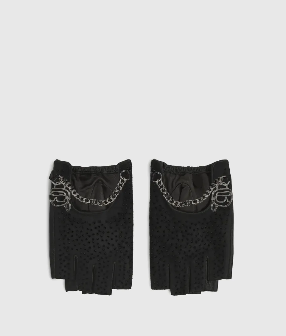 Karl Lagerfeld Ikon Rhinestone fingerlose Handschuhe Ziegenleder