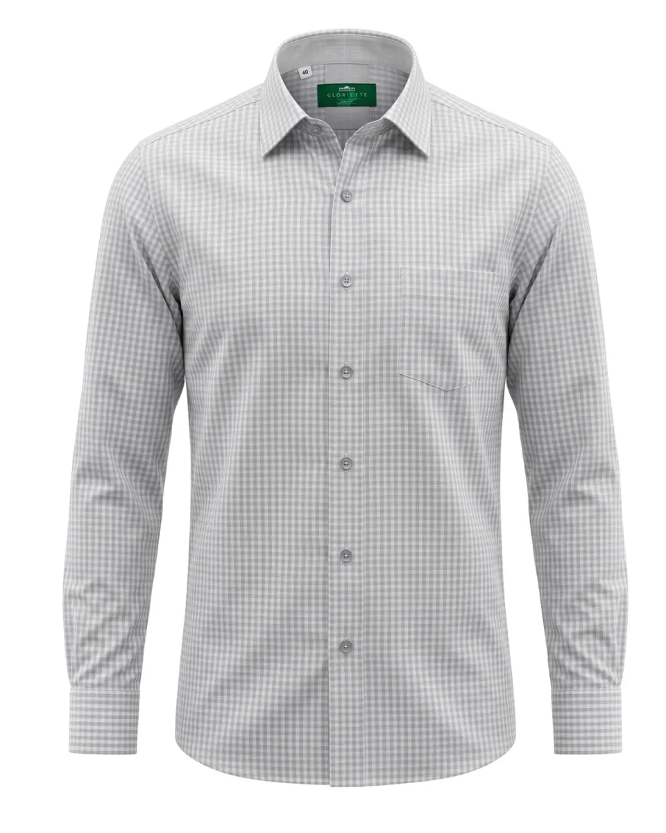 Gloriette Karo Grau Weiß Trachtenhemd Herren Fashion Fit