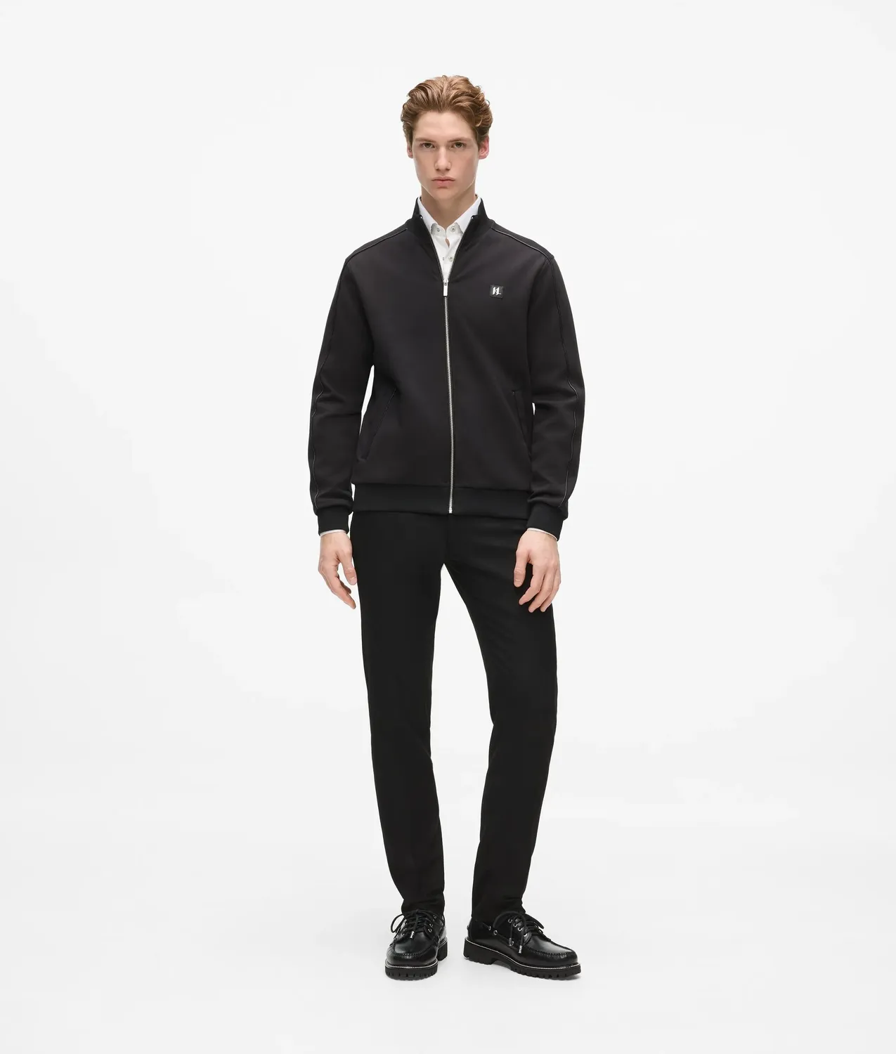 Karl Lagerfeld Zip-Up Metallic Trim Jacke Monogramm Schwarz