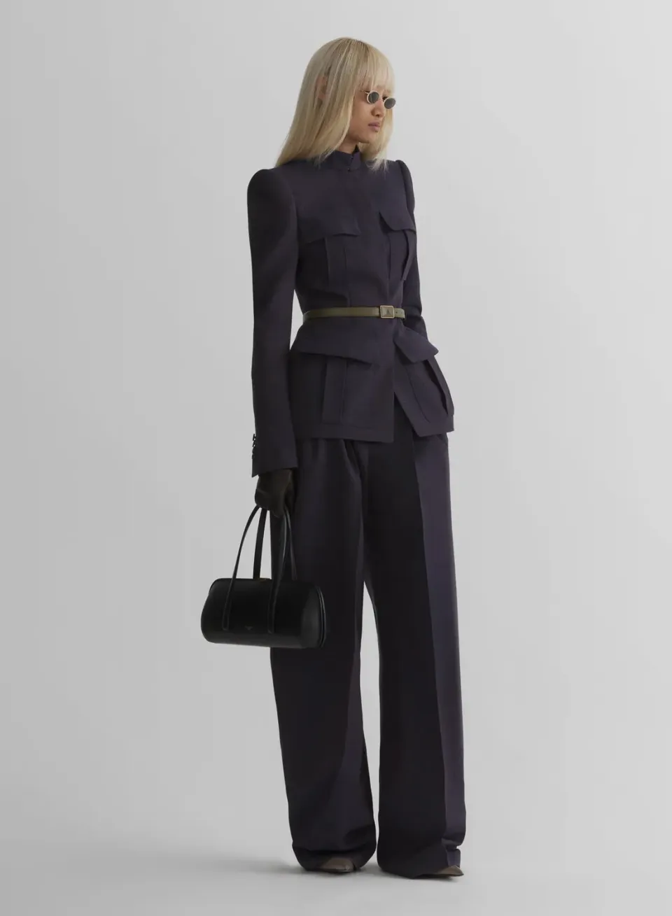 Mugler Ink Pleated Bundfaltenhose Navy Weit