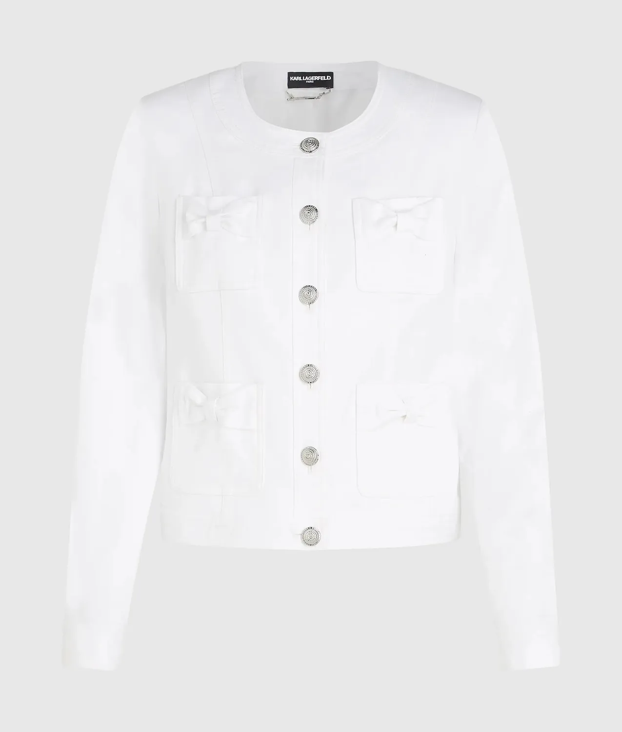 Karl Lagerfeld kragenlose Jacke Schleife Baumwollmix