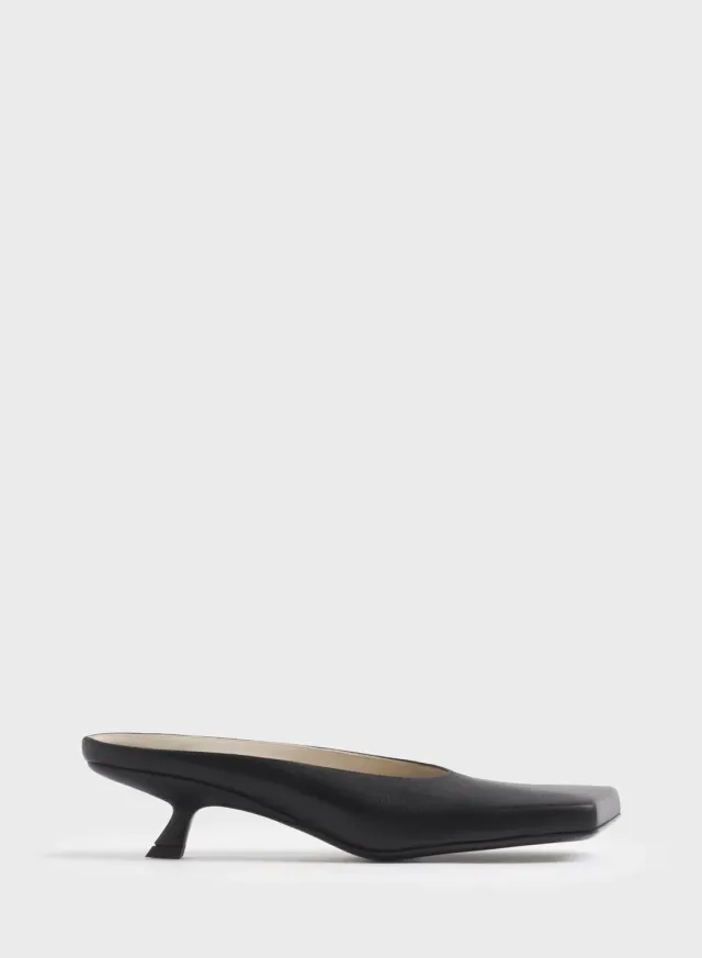 Mugler Square Mules 45 Pantoletten Leder schwarz