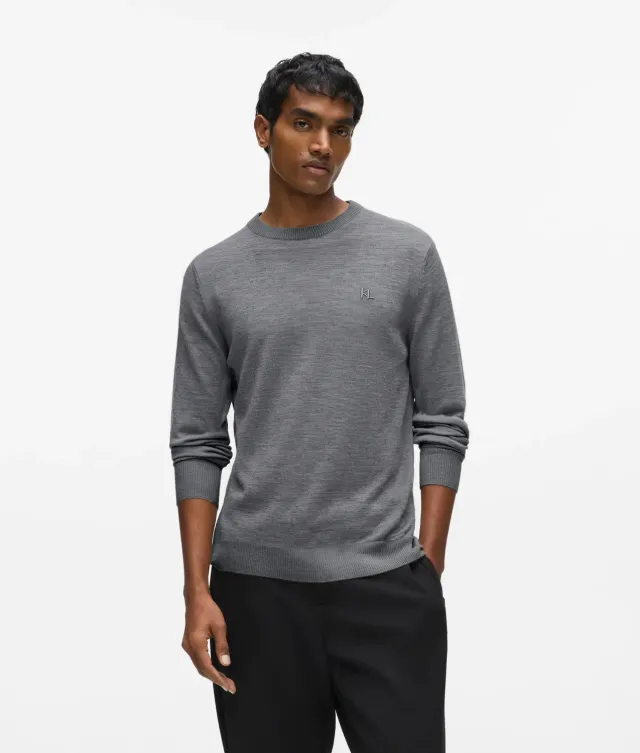Karl Lagerfeld Merino Crew Pullover Monogramm-Stick