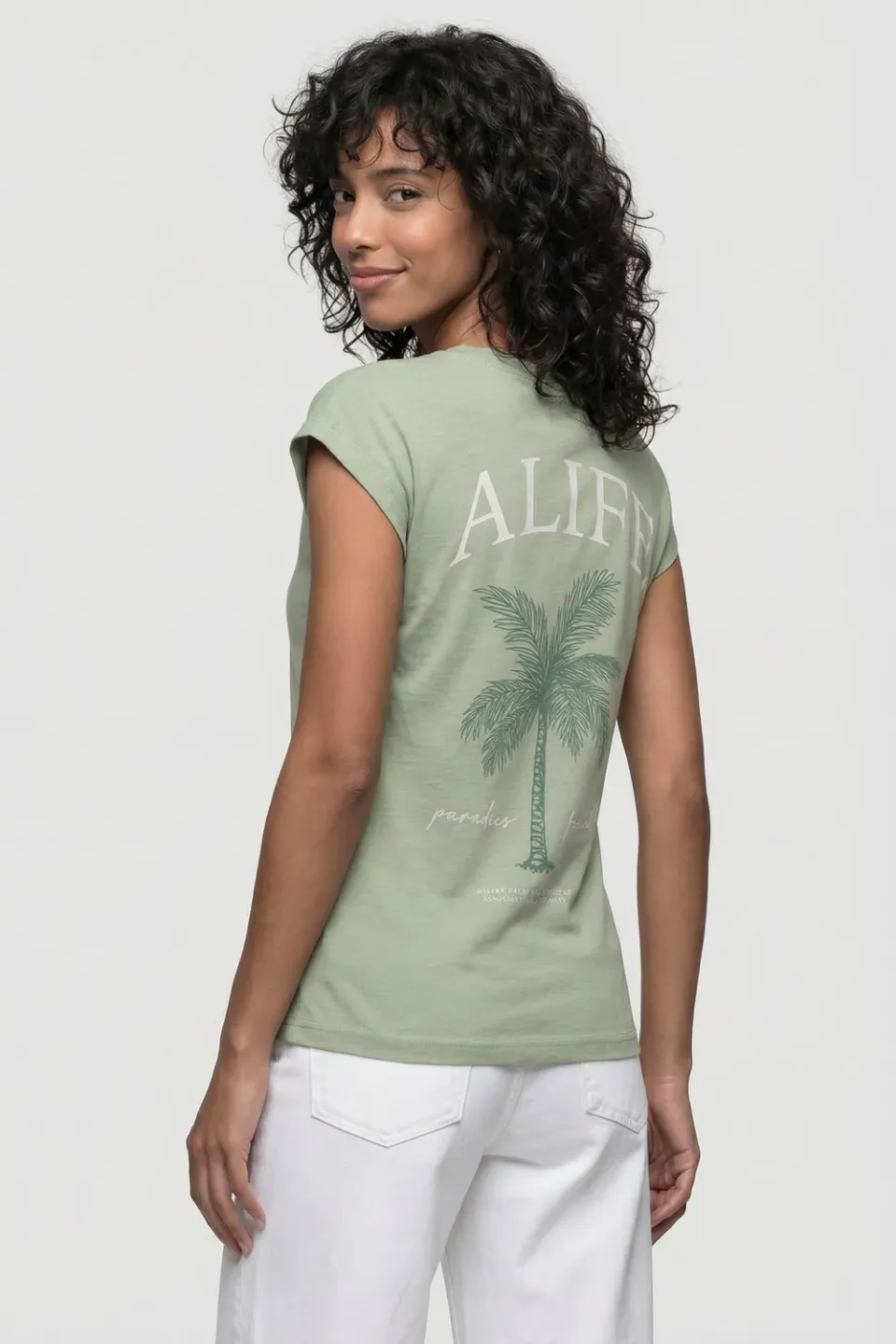 Alife & Kickin SigridAK P T-Shirt Palm Tree Hellgrün Baumwolle