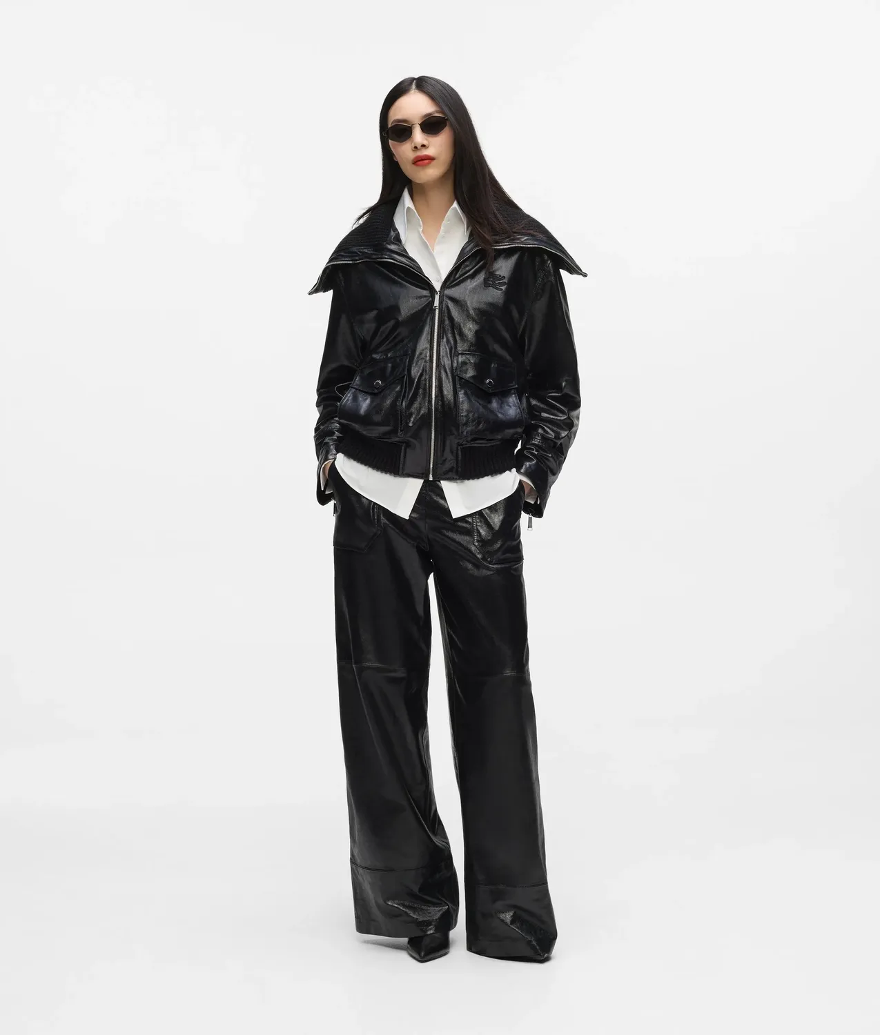 Karl Lagerfeld Strickkragen Lederjacke Ziegenleder