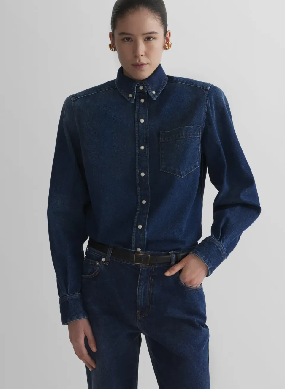 Mugler Denim Power Shirt Navy mit Polstern