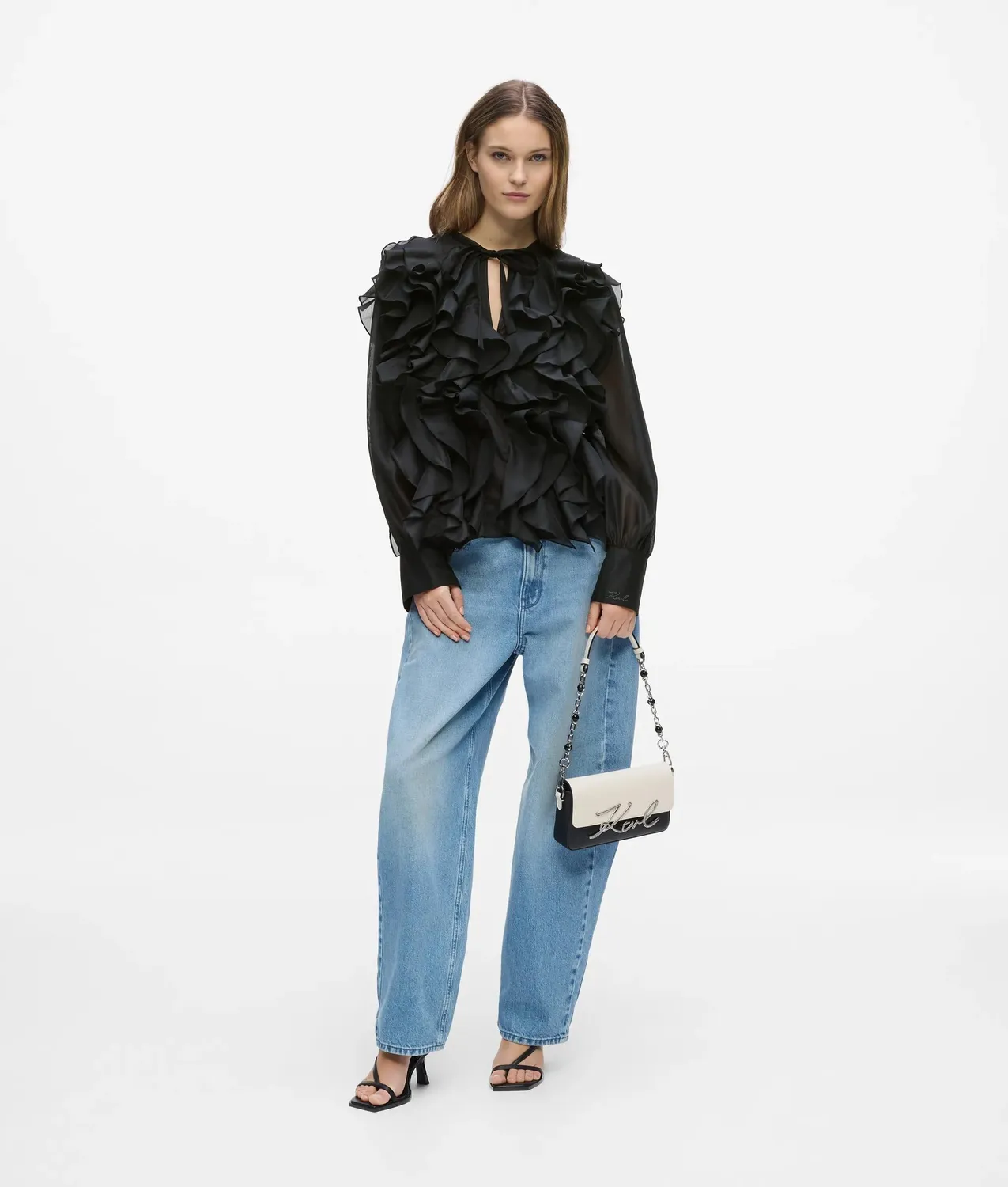 Karl Lagerfeld Organza Ruffle Bluse Rüschen kragenlos