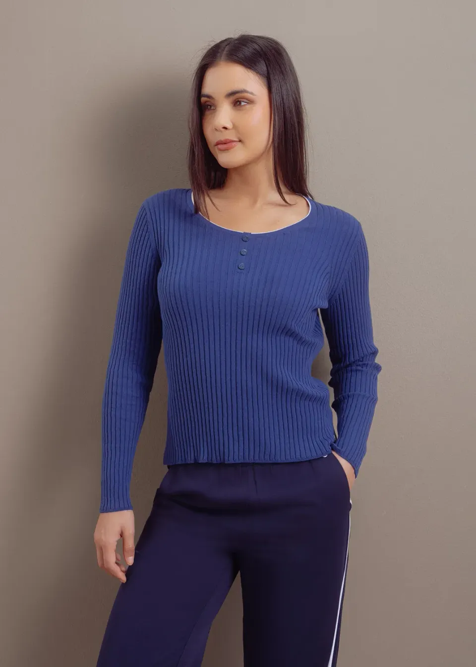 Senatex Rippstrickpullover Pullover Denim Bio-Baumwolle