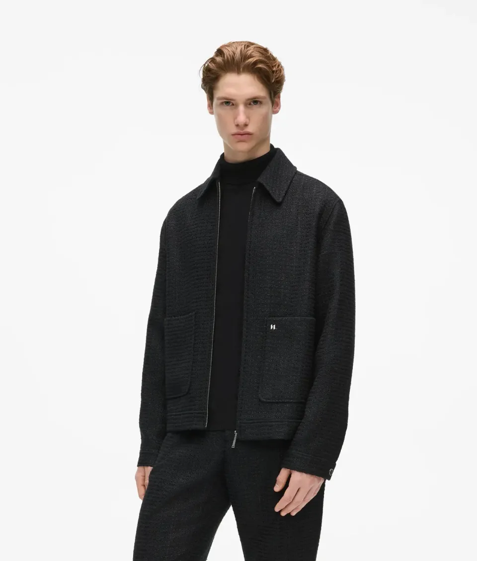 Karl Lagerfeld Bouclé Jacke Zip-up mit Anstecker