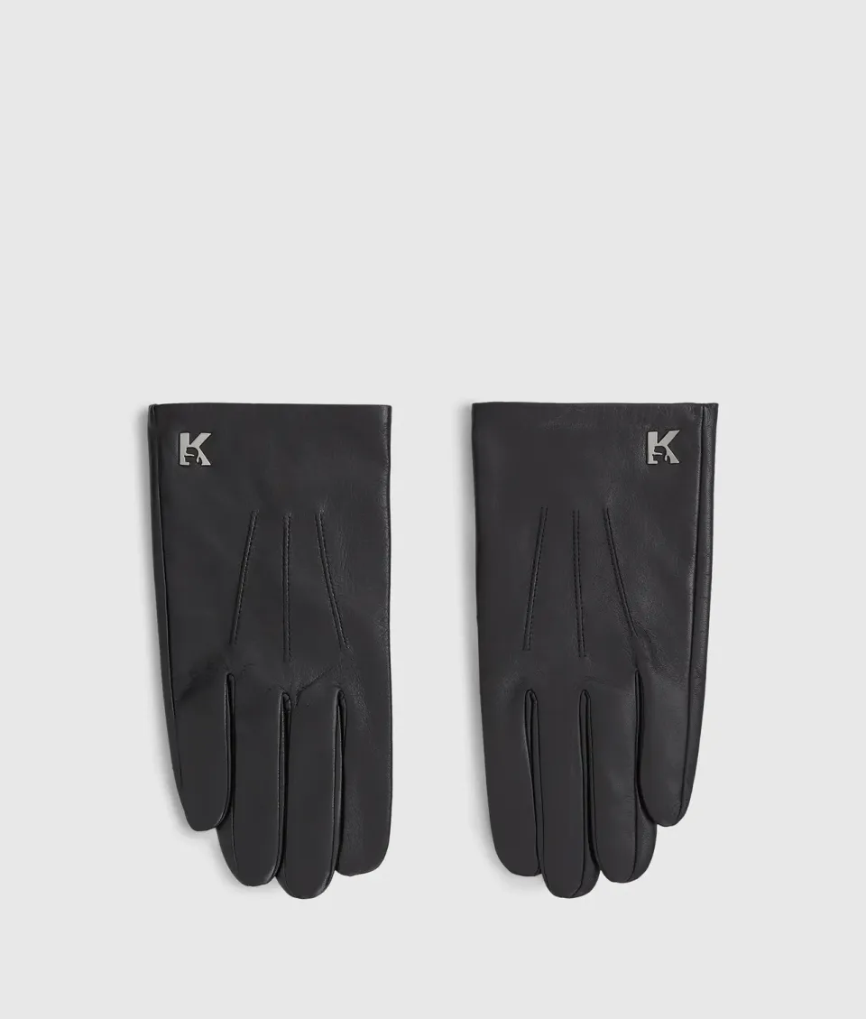 Karl Lagerfeld K Logo Lederhandschuhe Herren Schwarz