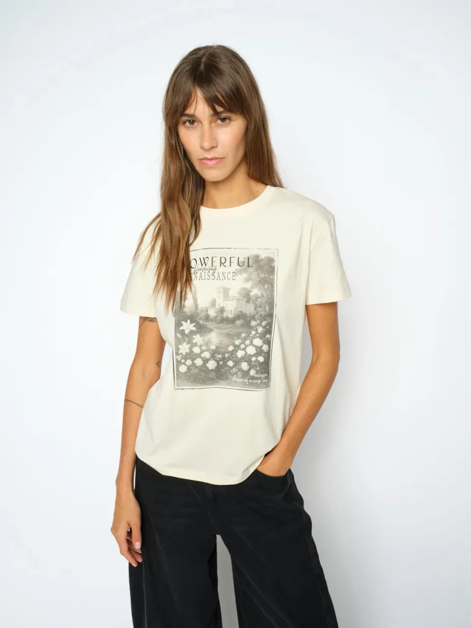 Mos Mosh MMToni O-Neck T-Shirt Ecru Print Relaxed